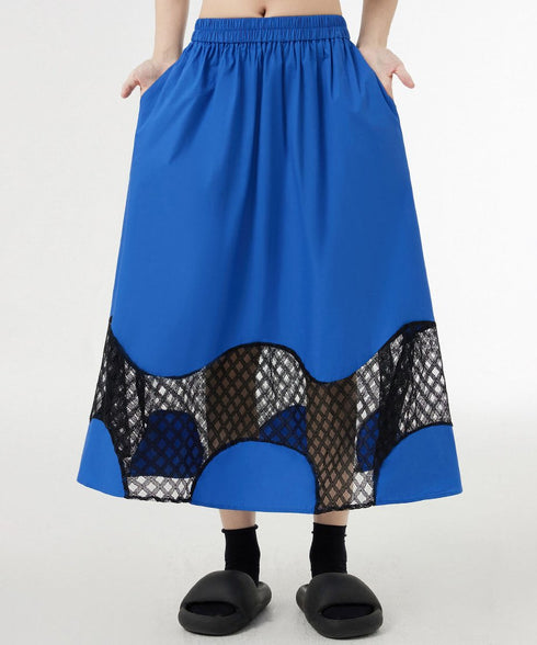 Curved Mesh Panel Flare Skirt